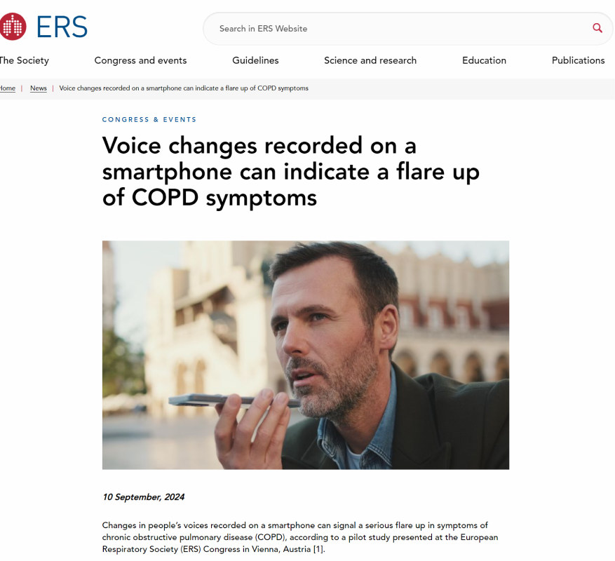 Voice changes recorded on a smartphone can indicate a flare up of COPD symptoms – Our study featured by the European Respiratory Society